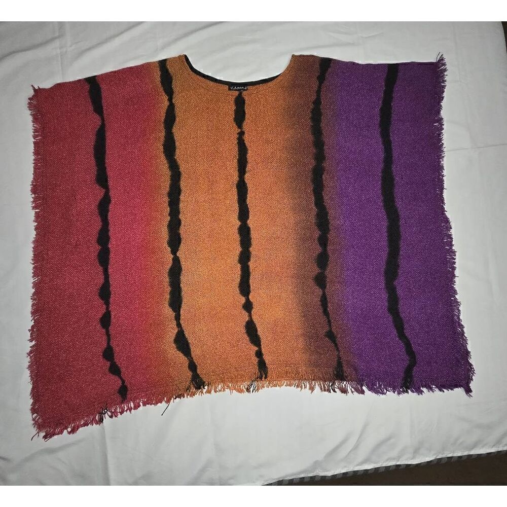 DILEMMA NEW YORK RAYON PONCHO TOP KNIT WOVEN PURPLE ORANGE RED WOMENS 40" X 32"